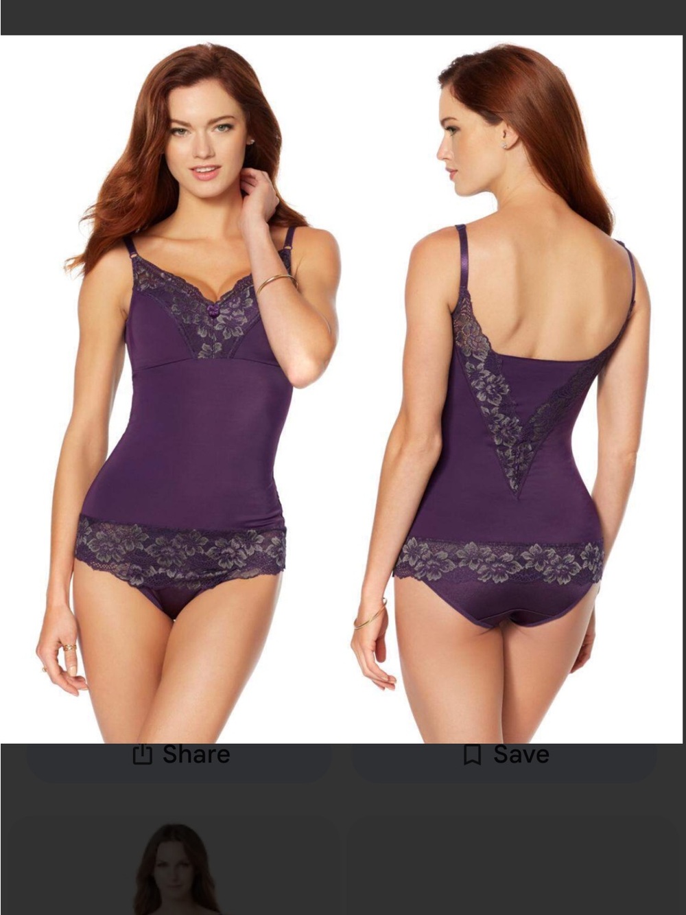Rhonda Shear Deep Purple Lace-Trim Slip Camisole
